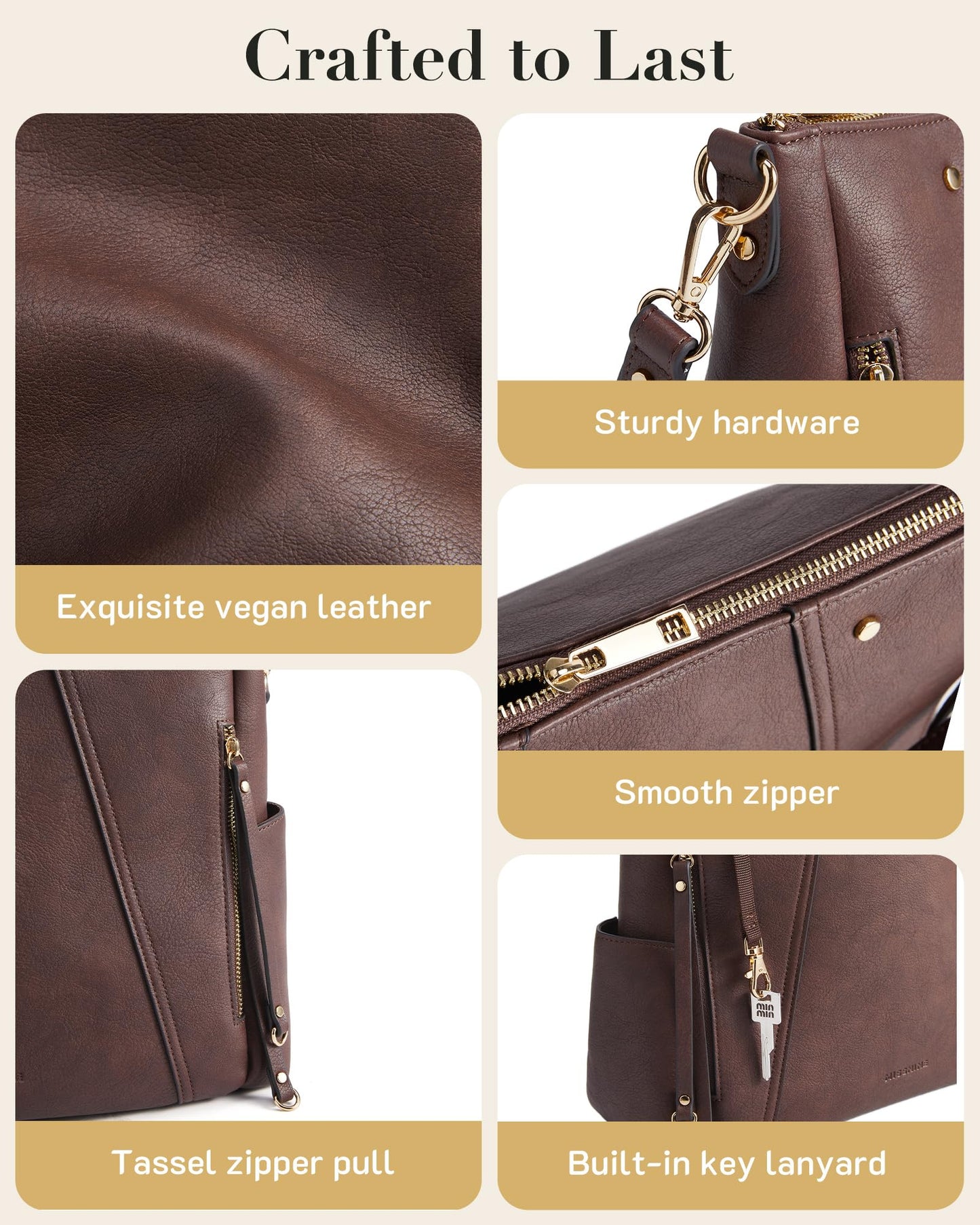 Missnine Hobo Bag for Women Crossbody Purse and Handbags Vegan Leather Shoulder Tote Bag with Multi-Pockets, Black