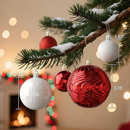 Annecy Christmas Tree Ornaments - 36 PCS Shatterproof Christmas Ball Ornaments Set for Holiday, Wreath & Party Decorations (Multi-Size, Red, White)