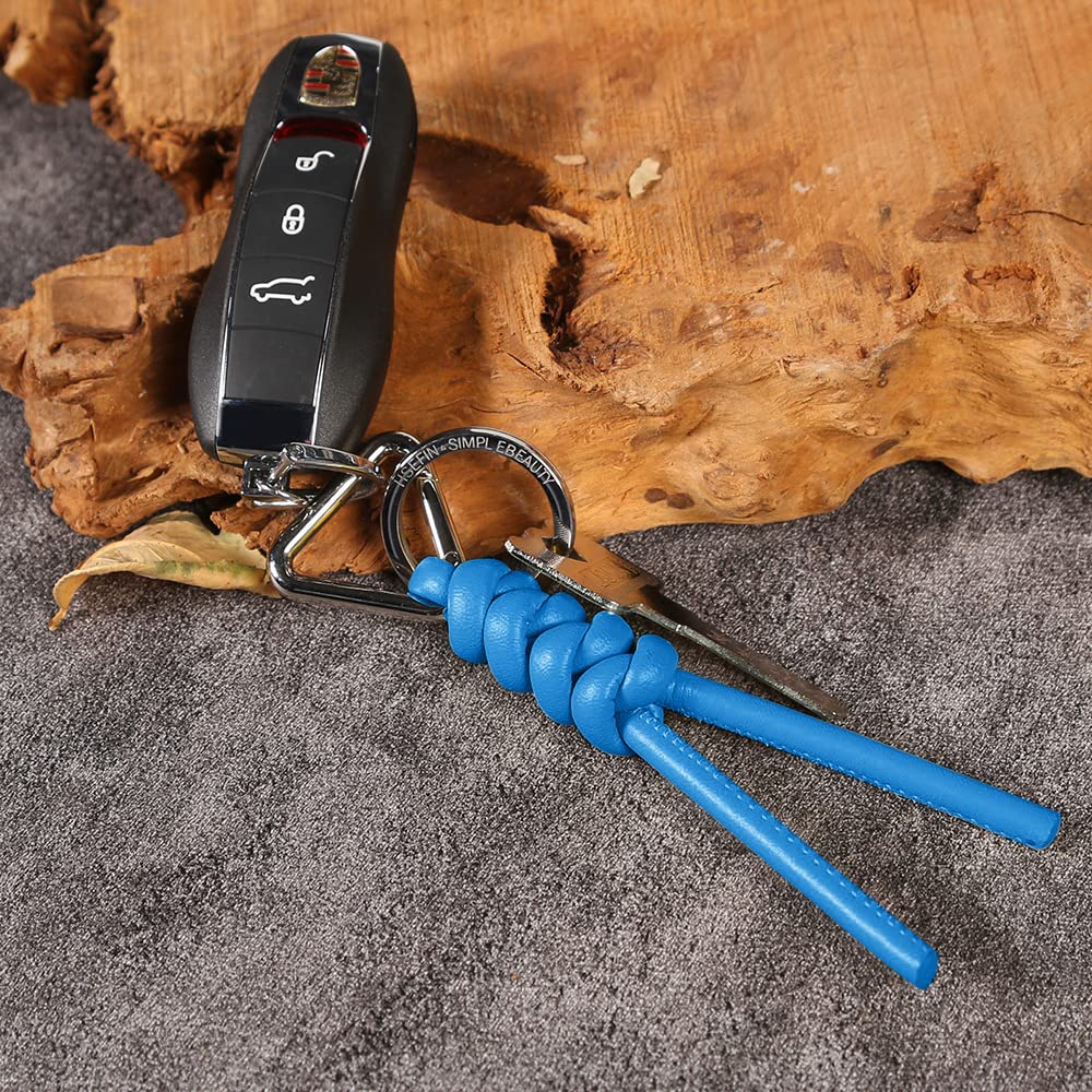 HSEFIN Leather Key Chain Car Universal Unisex Key Chain with Removable Triangle Open Key Ring (blue)