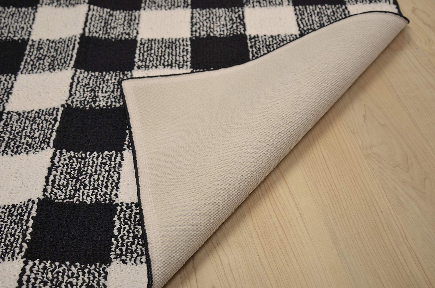 Garland Rug Country Living – Checkered Buffalo Plaid Design, Non-Slip Rubberback, Traditional 5x7 Area Rug for Living Room, Bedroom, Kitchen, Dining Room, Nursery,Black/Ivory