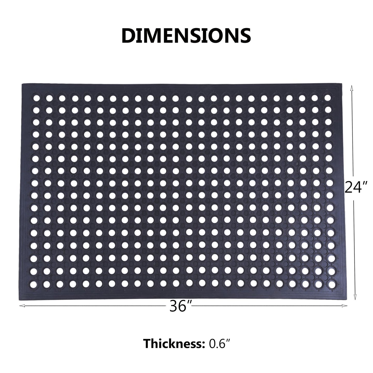 OrangeStar Anti-Fatigue 4-Pack Rubber Floor Mat, 24”x36” Restaurant Kitchen Commercial Drainage Mats, Non-Slip Door Mat w/Holes for Indoor Outdoor Bar Pool, Black