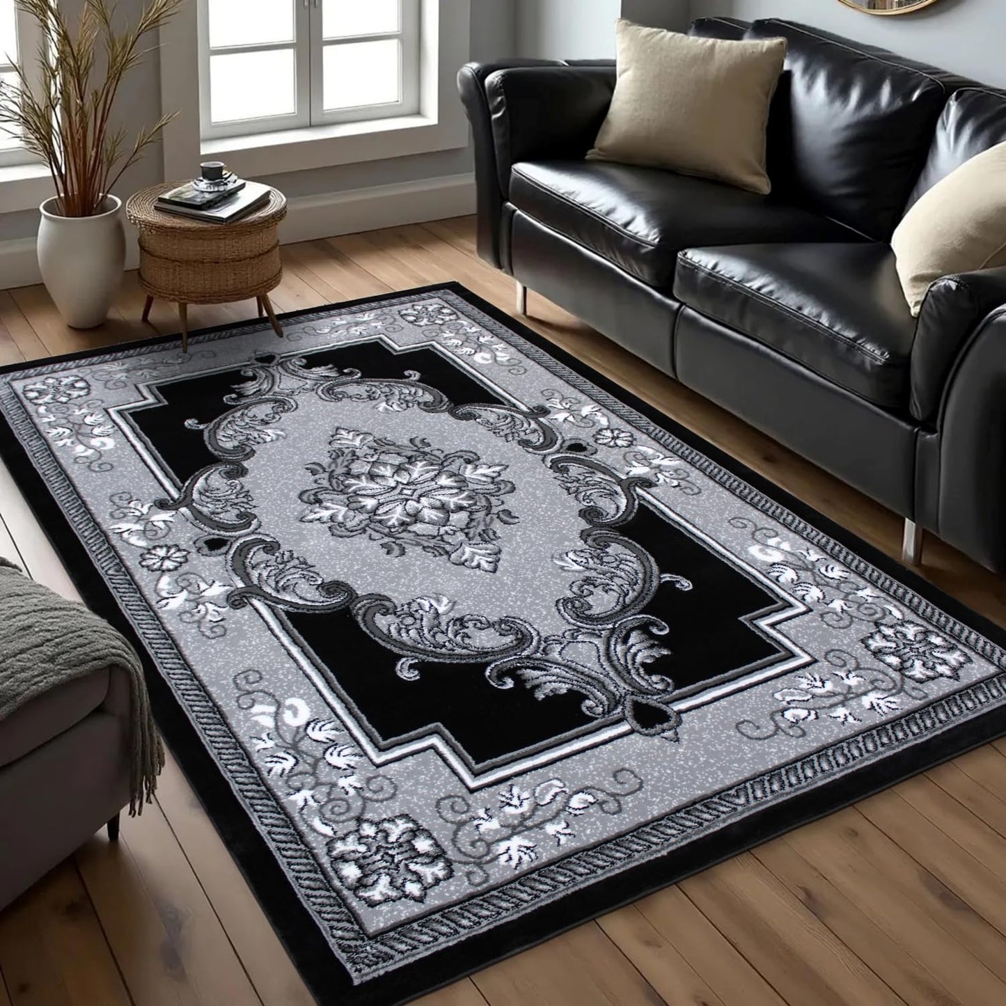 HADBA Modern 5x7 Traditional Living Room Rug - Area Rugs for Living Room Dining & Bedroom - Hand Carved Runner Carpet - Durable Polyester - Non-Fade Stain-Resistant - Turkish Made
