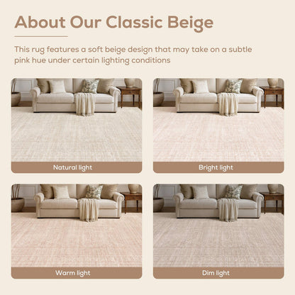 Nakagishi 9x12 Area Rugs Living Room: Washable Large Vintage Rug Neutral Non-Slip Soft Stain Resistant Indoor Carpet for Bedroom Nursery Dining Room Office Playroom - Beige