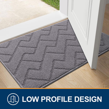 OLANLY Indoor Door Mat, 32x20, Dirt Resistant and Absorbent, Sturdy Non-Slip Rubber Backing, Easy to Clean, Washable Low-Profile Doormat for Entryway, Grey