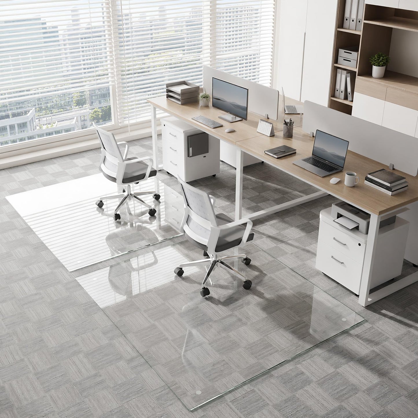 MYSUNORIA Tempered Glass Chair Mat, 42"x48" Office Chair Mat for Hardwood Floor, Clear Computer Chair Mat, 4 Non‑Slip Pads, Smooth Glide & Easy Clean, Carpet Hardwood Floor Protector
