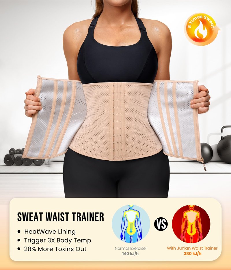 Junlan Sweat Waist Trainer for Women - Corset Sweat Band for Working Out(Beige,Large)