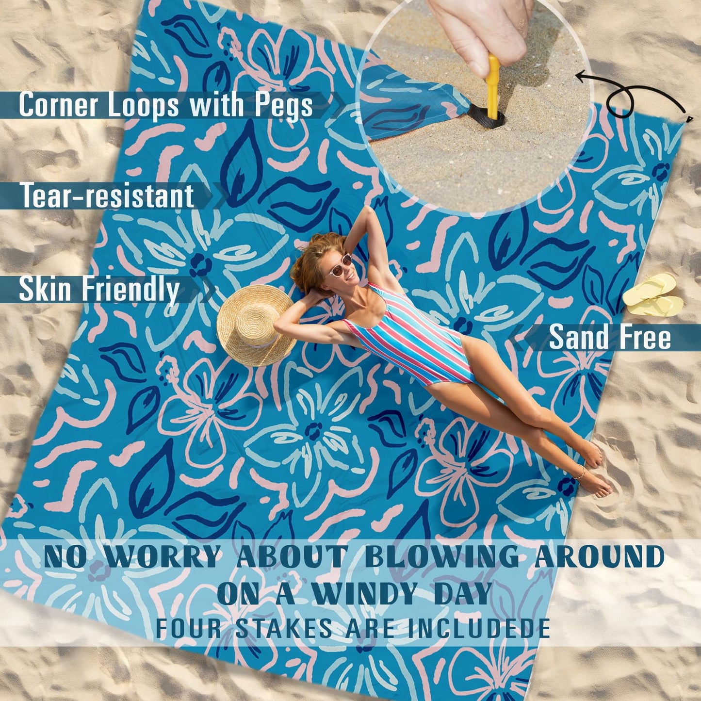 Famstar Beach Blanket Sandproof Waterproof 78''×81''1-5 Adults Oversized,Compact Lightweight Durable Beach Mat for Travel Camping Hiking Picnic Blanket