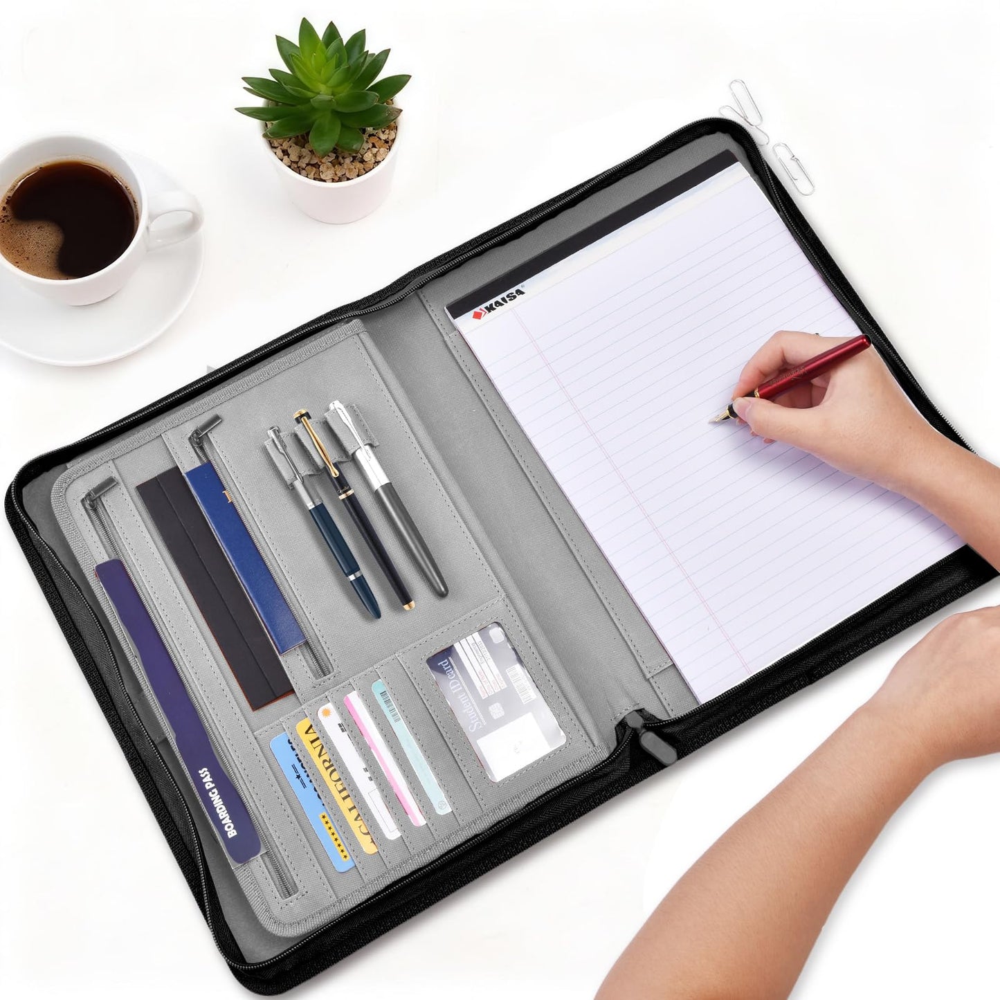 Ditiord Premium Vegan Leather Padfolio with Zipper – 8.5" x 11" Portfolio Organizer for Legal Pads & Spiral Notebooks – Professional Business Folder for Men and Women (Gray)
