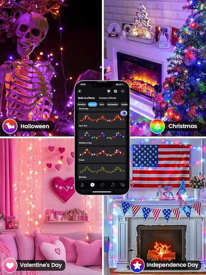 Smart Color Changing Christmas Lights with Remote & APP Control, 76FT 200LED Waterproof RGB Music Sync Holiday Twinkle Lights with Timer & Dimmable for Indoor Outdoor Wedding Party Christmas Decor