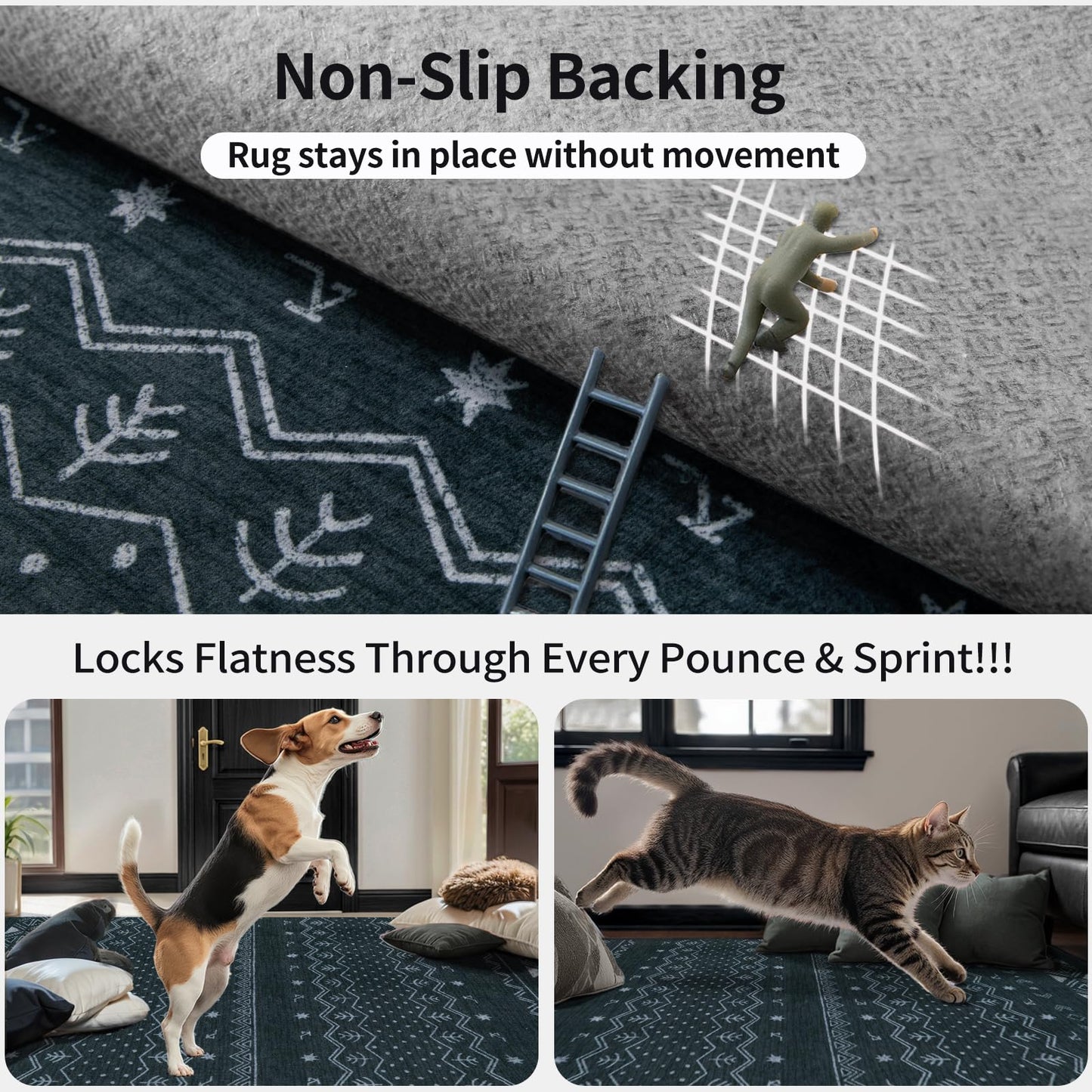 SERISSA 5x7 Area Rugs for Living Room, Washable Non-Slip Grey Boho Rug, Soft Low-Pile Geometric Indoor Large Carpet for Dining Room Bedroom Home Office Playroom