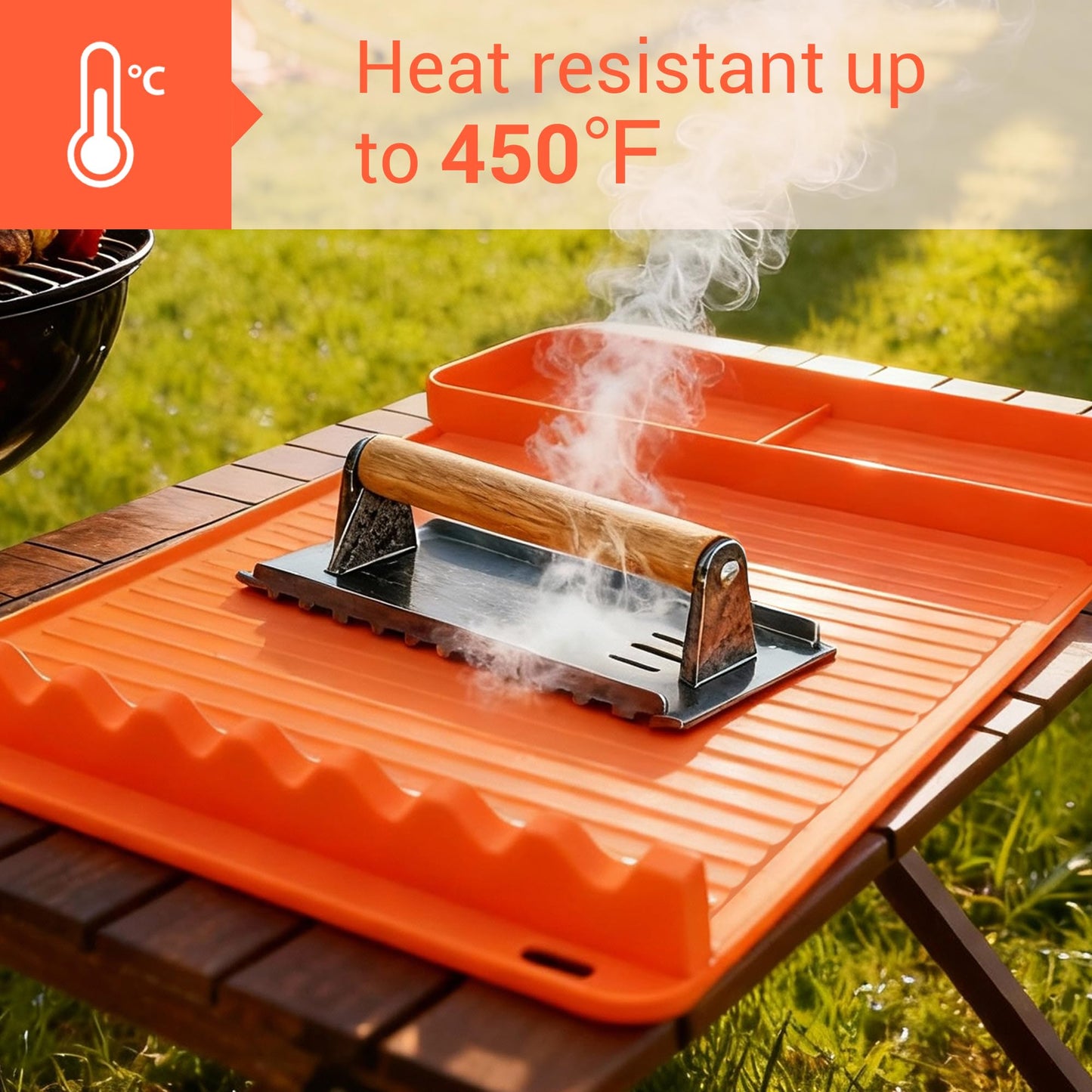 WZGUSXN Heat Resistant Silicone Grill Mat for Blackstone - 2Pack 16x11.5'' Non-Slip BBQ Tool Mat, Outdoor Cooking Camping & Tailgating, for Men Grilling（Orange）