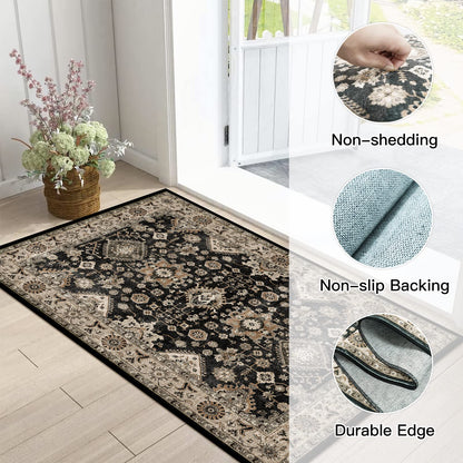TOPRUUG Washable Runner Rug 2x3 Entryway Rug Door Mat Non Slip Runner Rugs with Rubber Backing Soft Kitchen Farmhouse Distressed Carpet for Living Room Bedroom Bathroom