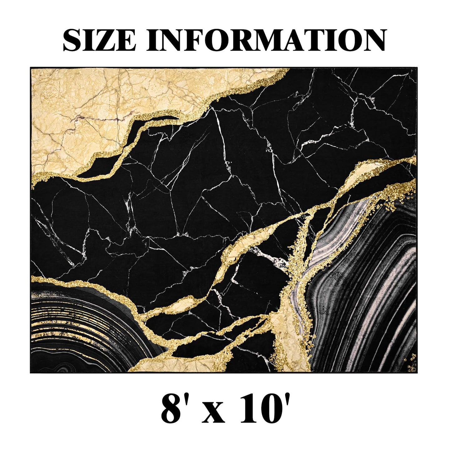 ASPMIZ Marble Area Rug 8x10 Washable Rugs for Living Room, Soft Faux Wool Black and Gold Bedroom Rugs Non Slip Modern Floor Carpet Low Profile Large Throw Rug for Dining Room Home Office Decor