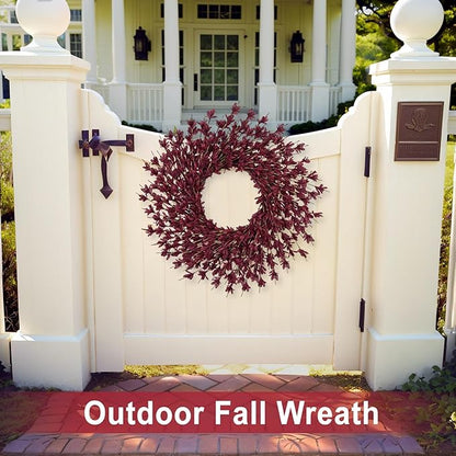 26 Inch Realistic Fall Wreaths for Front Door Outside Autumn Wreath Outdoor Indoors Fall Decorations for Home Thanksgiving Halloween Holiday Decorations Clearance for Wall Porch Door (Wine Red)