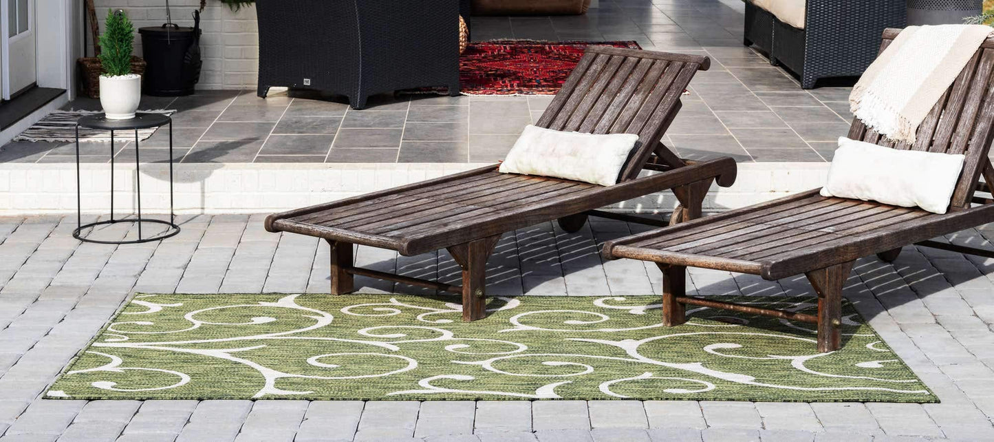 Unique Loom Outdoor Botanical Collection Area Rug - Curl (4' x 6' Rectangle Green/Ivory)