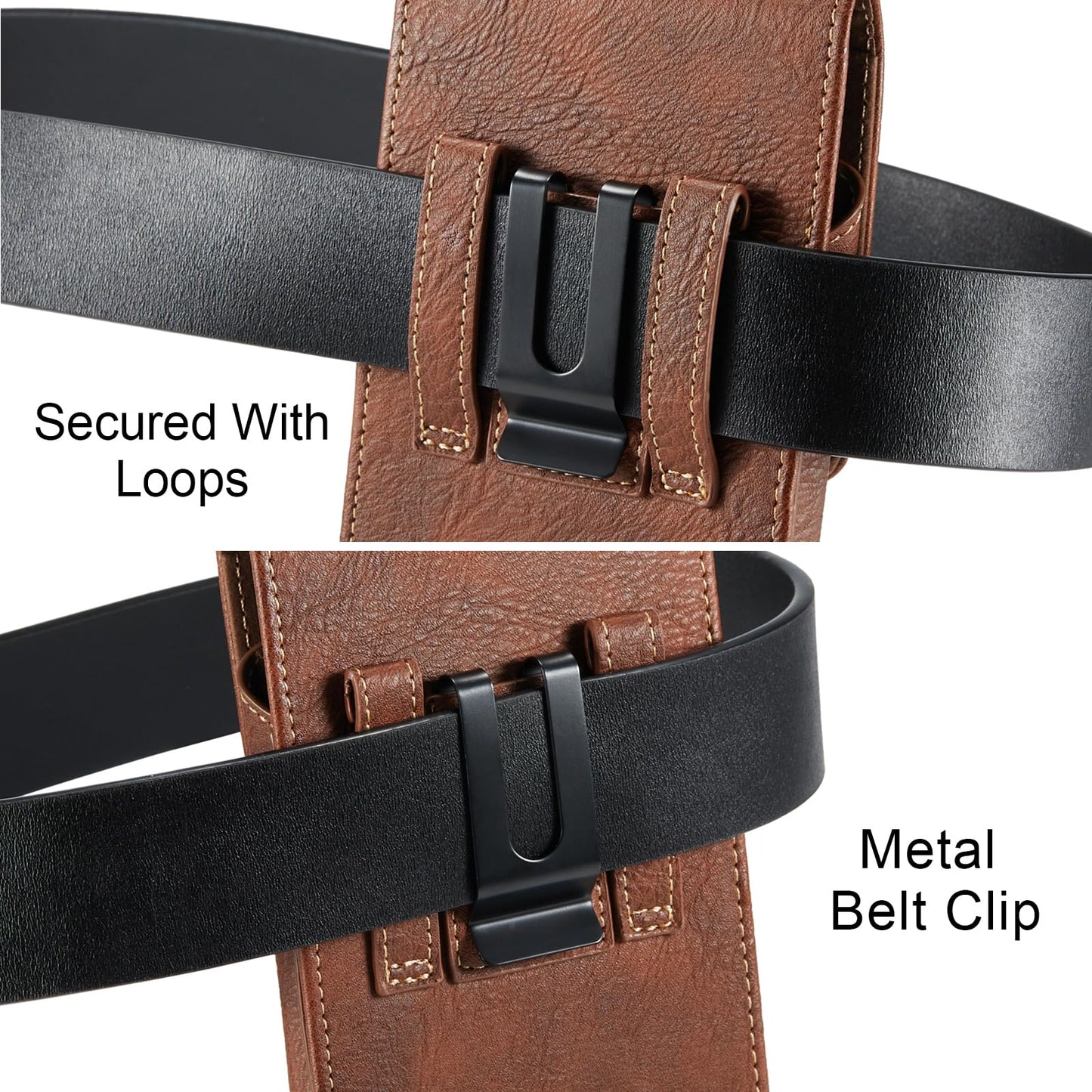 Phone Holster with Belt Clip for iPhone 17/16/15/14/13/12 Pro Max & Plus, Galaxy S26/S25/S24/S23 Ultra & Plus, Premium Leather Pouch with Card Holder, Magnetic Closure, Rugged Outdoor Case - L Brown