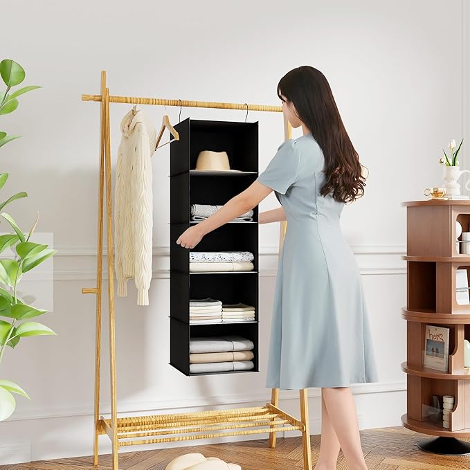 Hanging Closet Organizer and Storage 5-Shelf, Easy Mount Foldable Hanging
