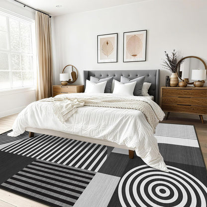 Glocmna Area Rug 5x7 Grey Geometric Rug for Living Room Black White Machine Washable Gray Minimalist Mid Century Modern Rugs Non Slip Low Pile Large Dining Room Indoor Floor Carpet for Bedroom Office