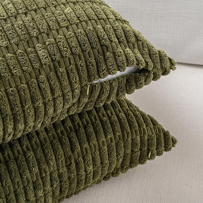 Fancy Homi 1 Pack Boho Moss Green Decorative Throw Pillow Covers 16x16 Inch for Couch Bed Sofa, Rustic Modern Farmhouse Home Decor, Soft Plush Corduroy Cute Square Cushion Case 40x40 cm