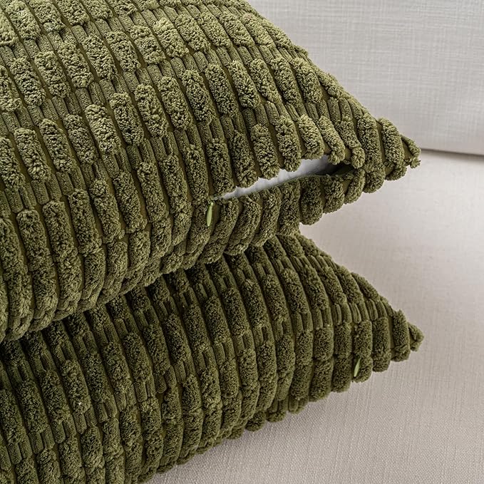 Fancy Homi 1 Pack Moss Green Long Lumbar Body Decorative Throw Pillow Covers 14x36 Inch for Bed Couch Bedroom Bench, Soft Corduroy Rectangle Solid Pillow Case 35x91 cm, Rustic Farmhouse Boho Decor