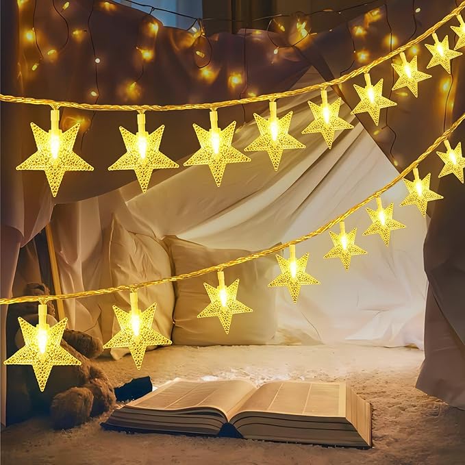 ITICdecor Star String Lights 15 FT 30 LED Fairy Christmas Light Battery Operated Indoor Outdoor Twinkle Lights Bedroom Decor for Party Wedding Xmas Tree (Warm White)