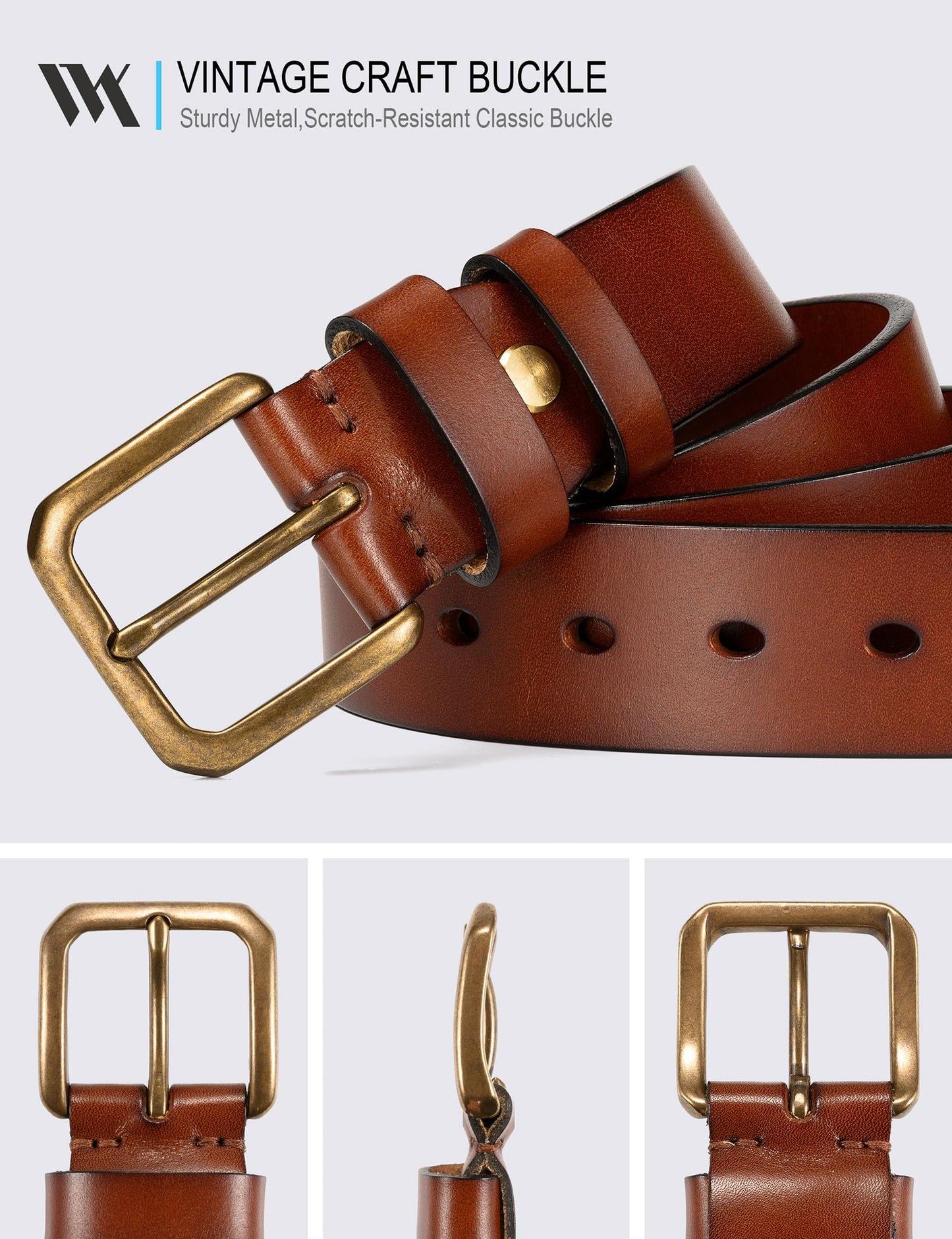 WOLFANT Thicken Full Grain Heavy Duty Casual Work Belts for Men,100% Italian Real Solid Leather