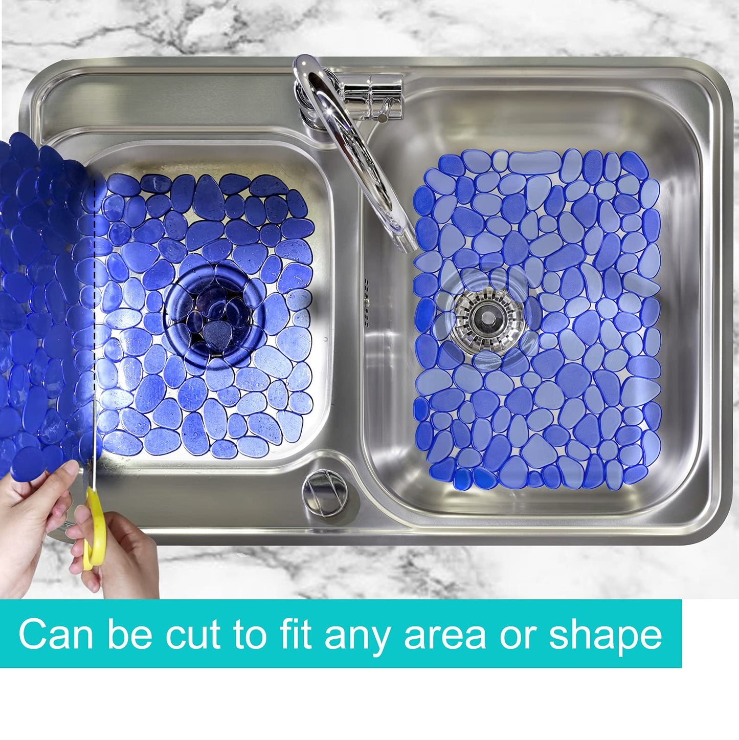 Coopay Sink Mat Pebble Sink Protectors for Kitchen Sink, PVC Eco-friendly Adjustable Stainless steel Porcelain Dish Drying Pad, Protector for Bottom of Kitchen Sink, 15.8 x 11.8 inches (2 Pack, Blue)