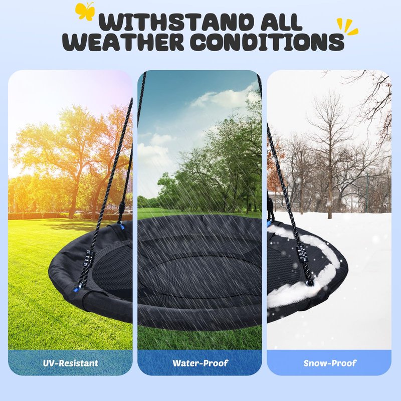 Trekassy 700lb 40 Inch Saucer Tree Swing for Kids Adults Outdoor 900D Oxford Waterproof with 2pcs Tree Hanging Straps, Steel Frame and Adjustable Ropes Black