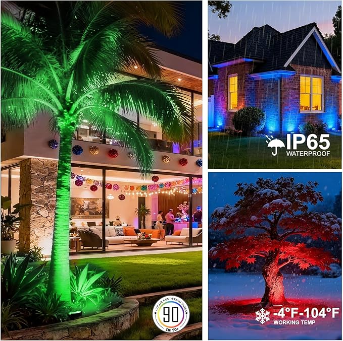Low Voltage Landscape Flood Lights, Green Light 9W 12V Wired Outdoor LED Color Floodlights for Uplighting Palm Tree House Flag Wall Washer, Super Bright, Unique Design, Aluminum, Black, 6Pack