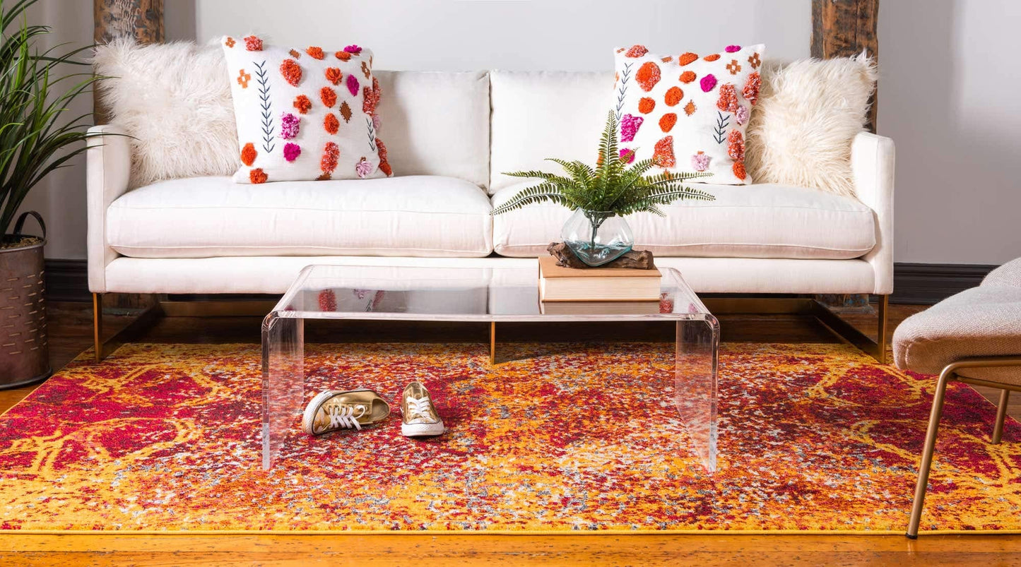 Unique Loom Estrella Collection Distressed, Abstract, Bright Colors, Modern Area Rug (7' 0 x 10' 0 Rectangular, Red/Yellow)