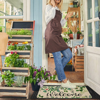 ORTIGIA Welcome Doormat Summer Eucalyptus Leaves Floral Doormat Outdoor Outside Indoor Entrance Mat Non-Slip Durable Absorbent Easy Clean Entryway 17x29 Inch