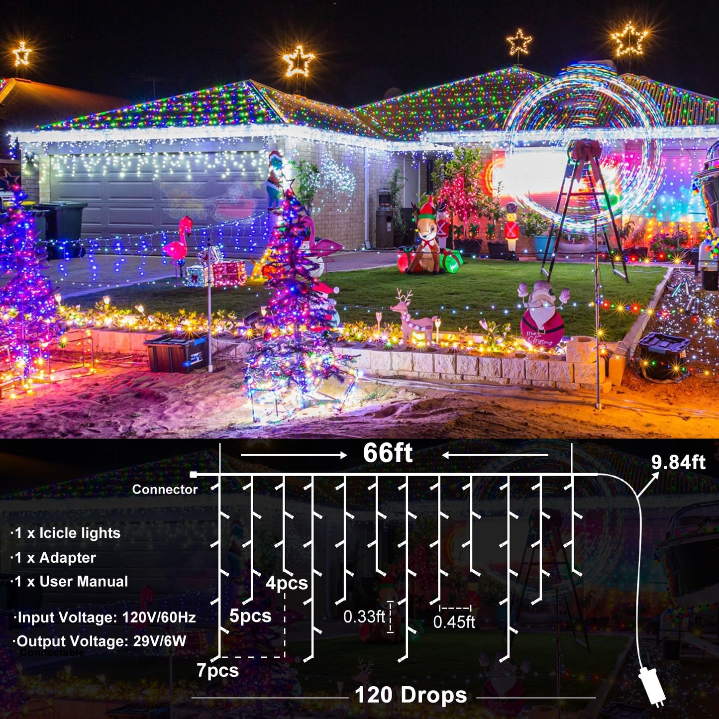 Icicle Christmas Lights Outdoor, 66ft 640 LED Icicle Lights for Outside, Plug in Twinkle Lights Indoor with 8 Modes Timer Waterproof for House Holiday Decor Wedding Christmas Decorations (Cool White)