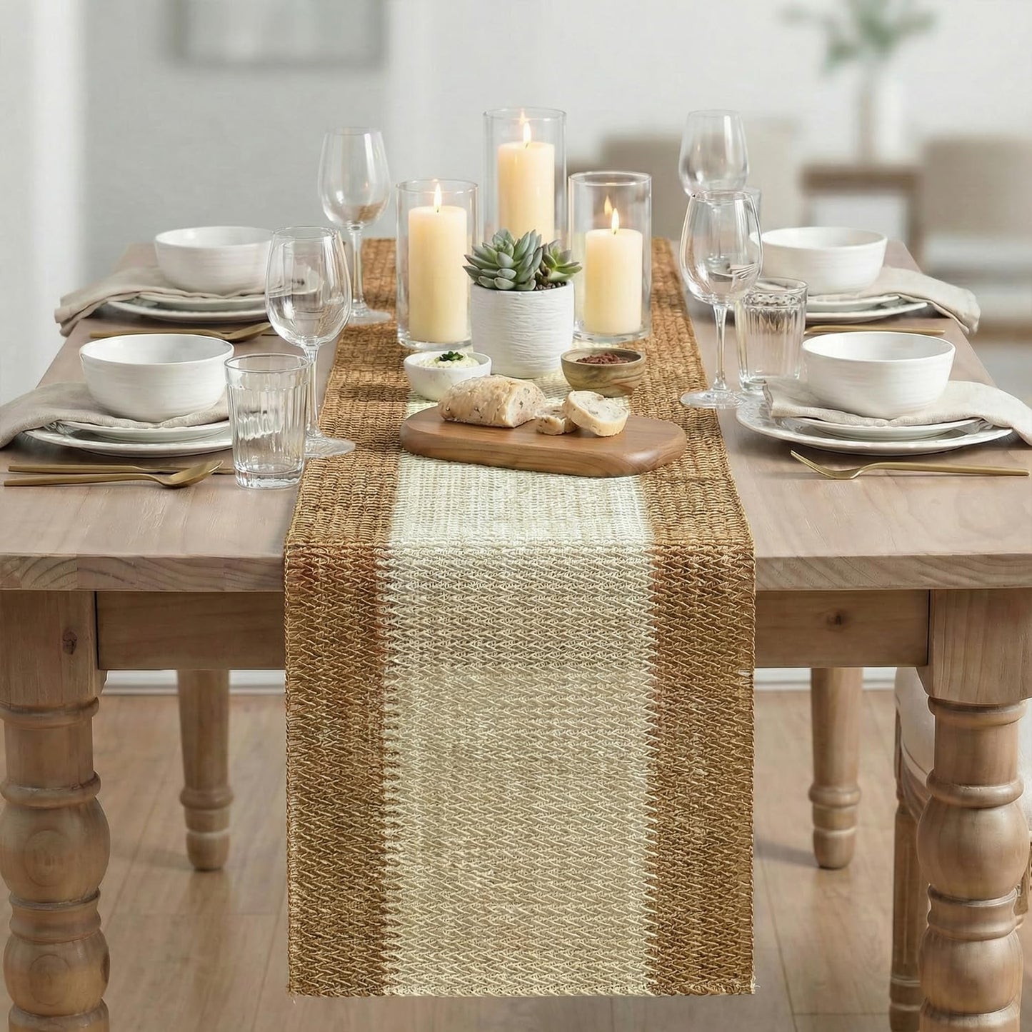 Artoid Mode Burlap Brown Farmhouse Rustic Paper Braided Table Runner, Seasonal Christmas Woven Kitchen Dining Table Decoration for Home Party Decor 12x72 Inch