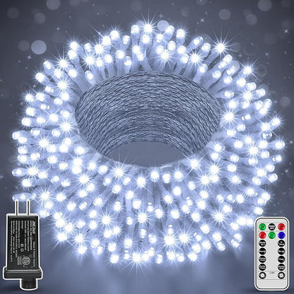 196FT 600LED Christmas Lights Outdoor Waterproof, White String Light with Remote, 8 Modes Christmas Tree Lights Plug in Twinkle Fairy Light for Classroom Holiday Xmas Party Decor