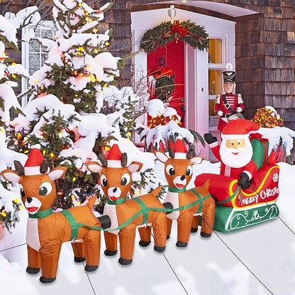 8FT Christmas Inflatables Outdoor Decoration Christmas Blow Up Yard Decorations Inflatable Santa Claus on Sleigh with Reindeers Outdoor Indoor Holiday Lawn Yard Decor