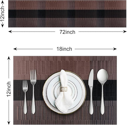 Aofmee Table Runner and Placemats Set of 6 Washable, Heat Resistant Place Mats with Table Runner, Woven Vinyl Table Placemats for Dining Table, Stain Resistant Kitchen Table Mats Sets, Easy to Clean