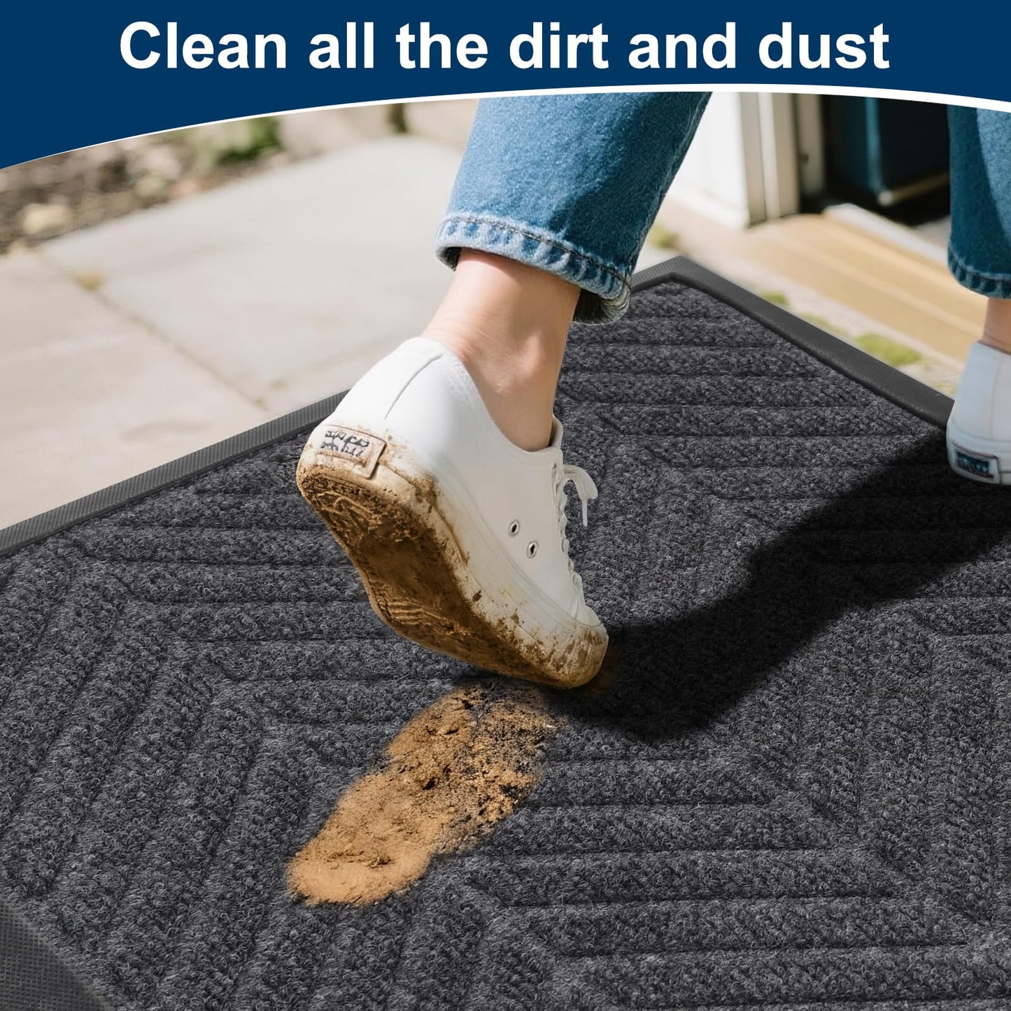 CATSH Non Slip Door Mat 29.5x17 Inch, Grey Chevron Dirt Trapping Entrance Mat, Rubber Low Profile Washable Indoor Outdoor Doormat for Entryway Garage Patio, Absorbent Stain Resistant Front Door Mat