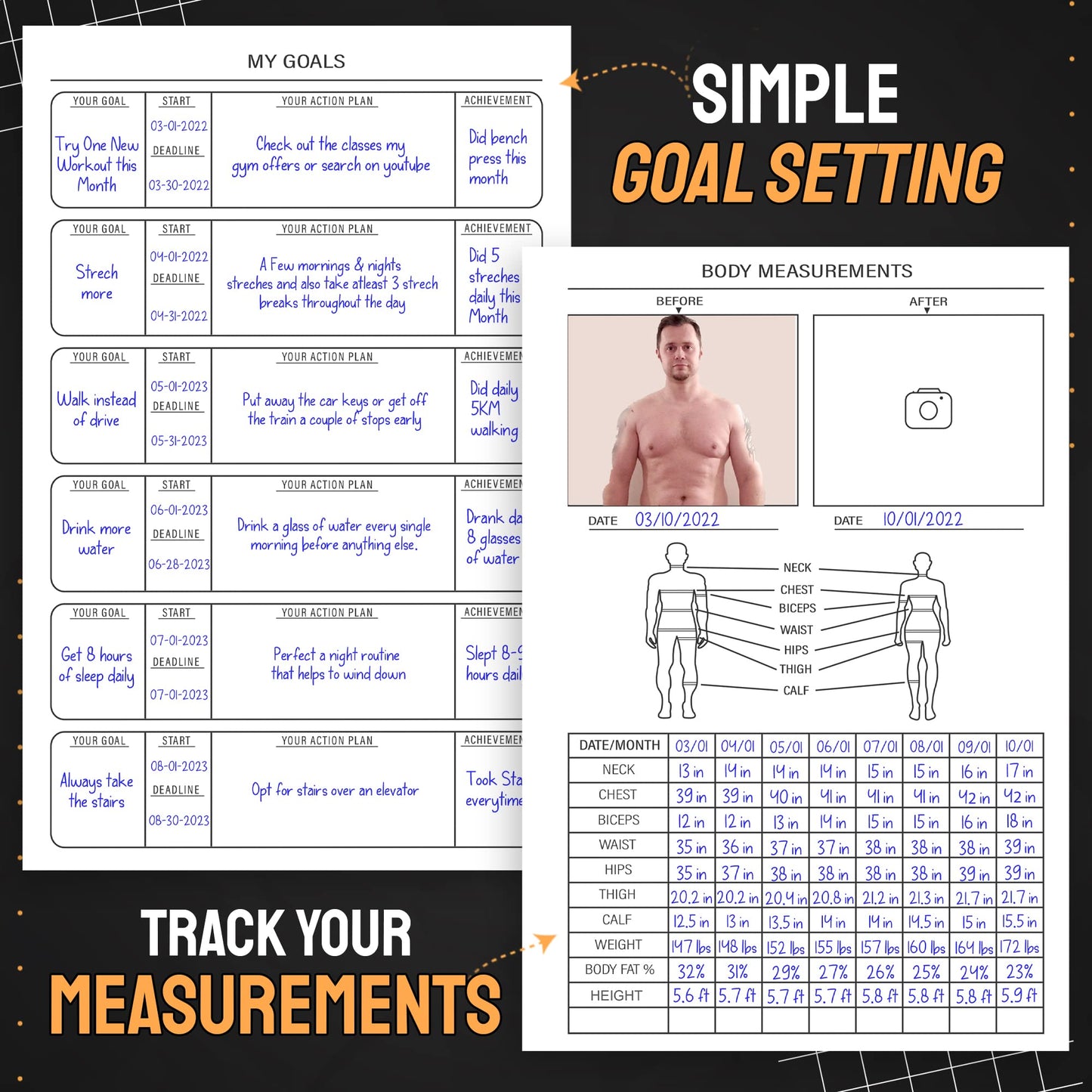 Nextnoid Hardcover Fitness Planner Workout Journal for Men & Women - A5 Sturdy Fitness Log Book to Track Gym & Home Workouts - Separately Packaged 2 Pieces