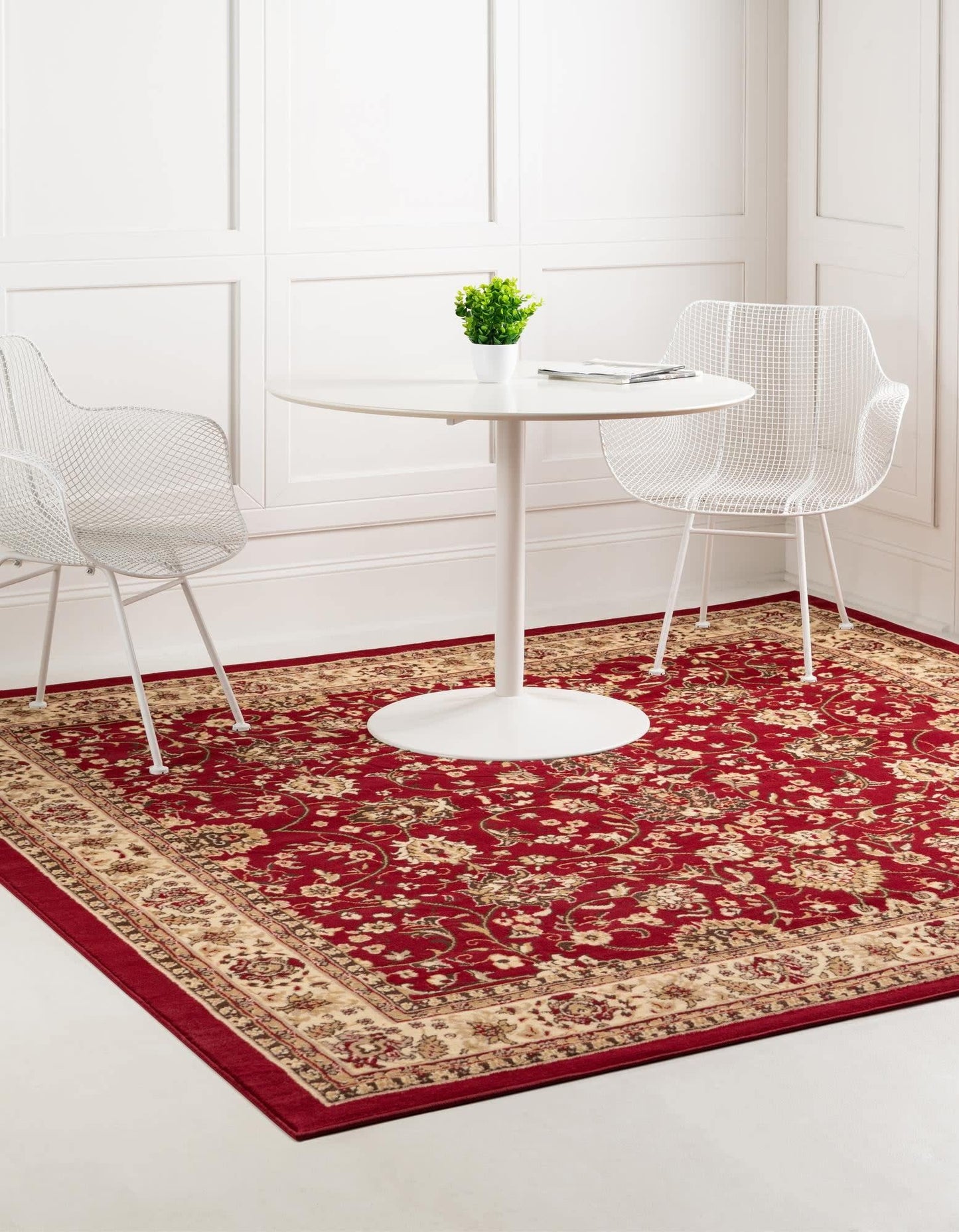 Unique Loom Sialk Hill Collection Area Rug - Washington (7' 10" Square Burgundy/Cream)