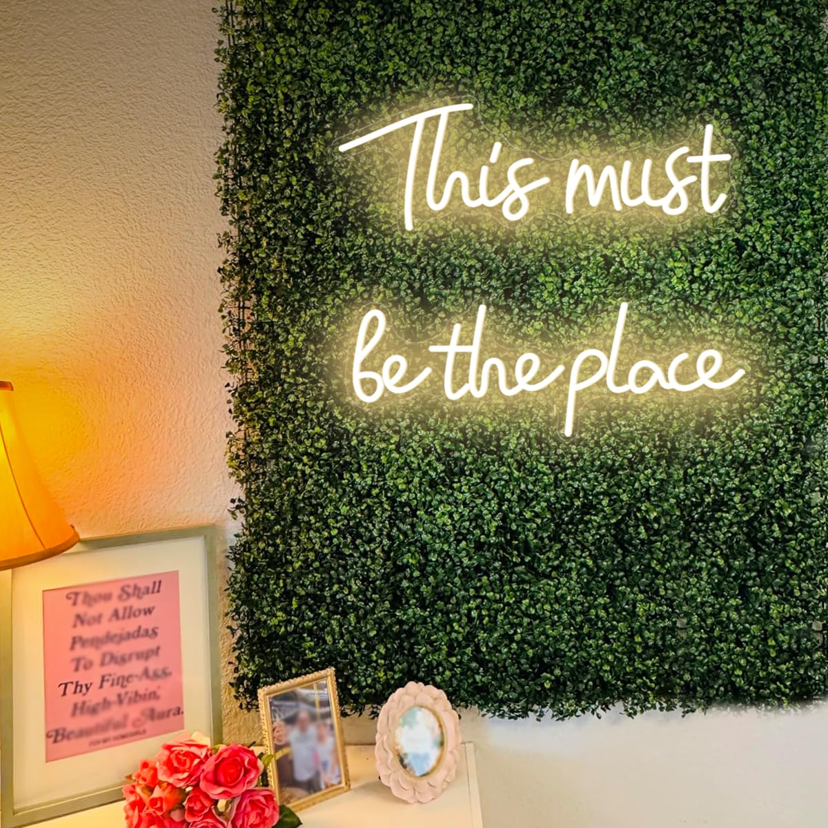 Voncitedn This Must Be The Place Neon Signs, 49.6x8.67 Inch (Large) Dimmable Neon Light Signs with ON/OFF Switch, Neon Sign for Bedroom Coffee Beauty Bar Nail Salon Wedding Birthday Party Decor, Warm White