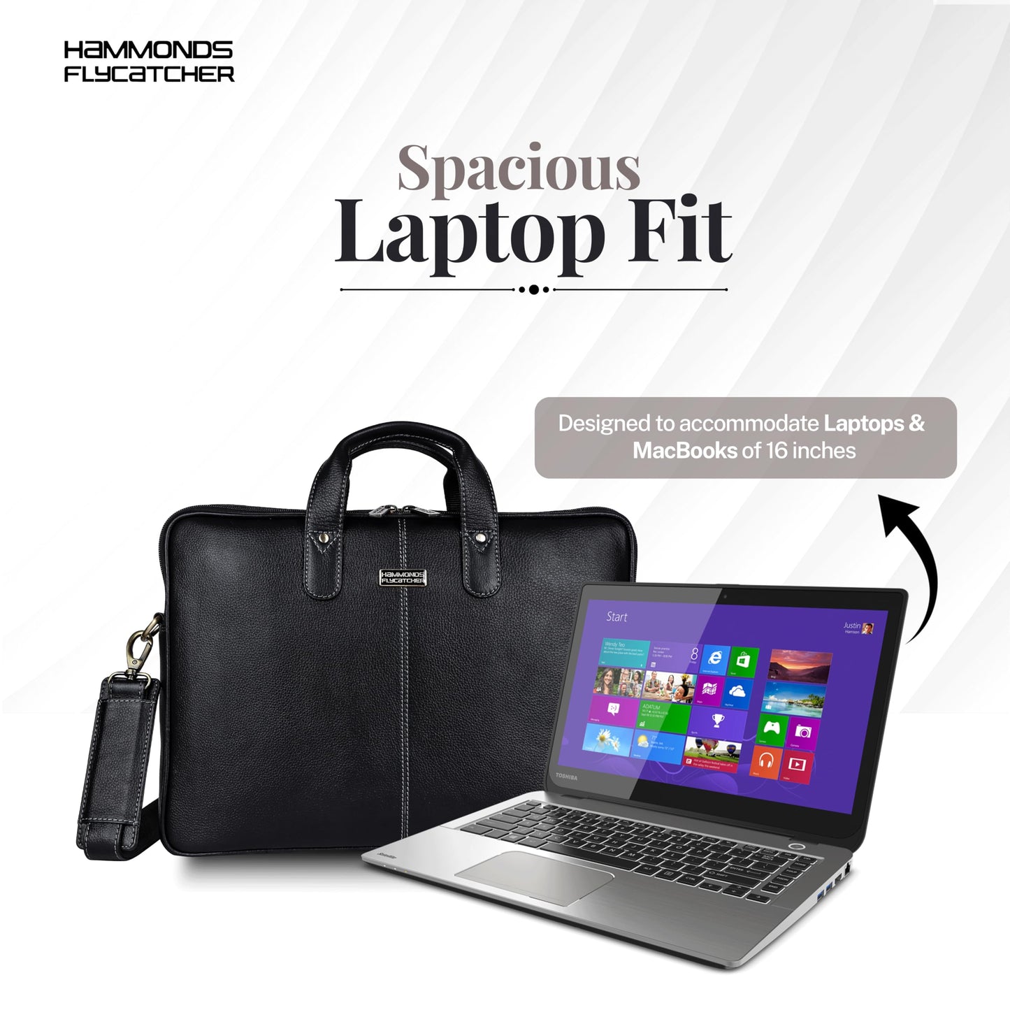 HAMMONDS FLYCATCHER Genuine Leather Laptop Bag for Men with Padded 15.6 Inch Laptop Sleeve, Leather Messenger Bag for Men - Briefcases with Multi Pockets for Office and Travel Use - Classic Black