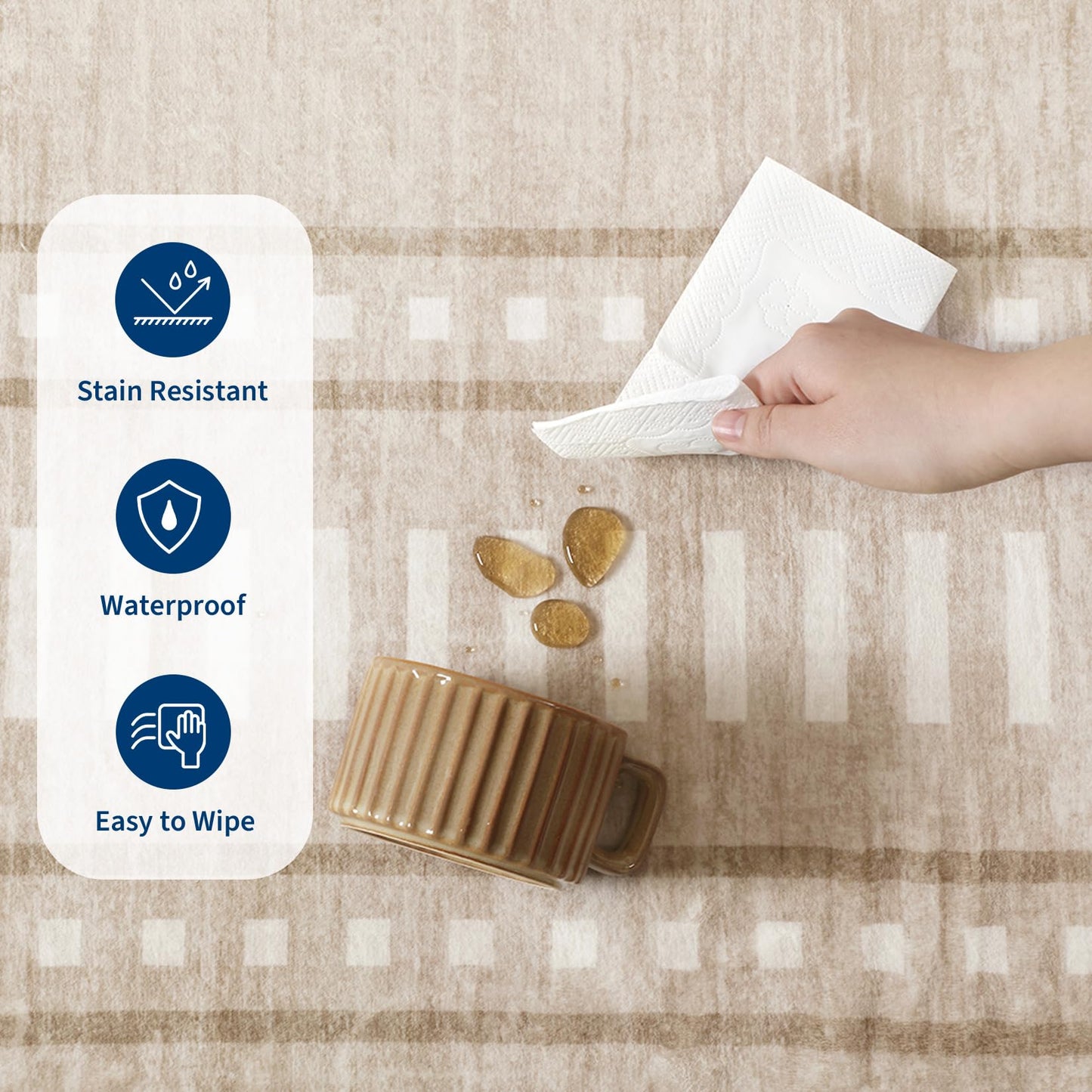 MilleLoom Bordered Area Rug 5x7 Washable Rugs for Living Room Non Slip Soft Rugs Indoor Geometric Floor Cover Non-Shedding Stain-Resistant Carpet for Bedroom Dining Room Office Nursery Dorm Beige