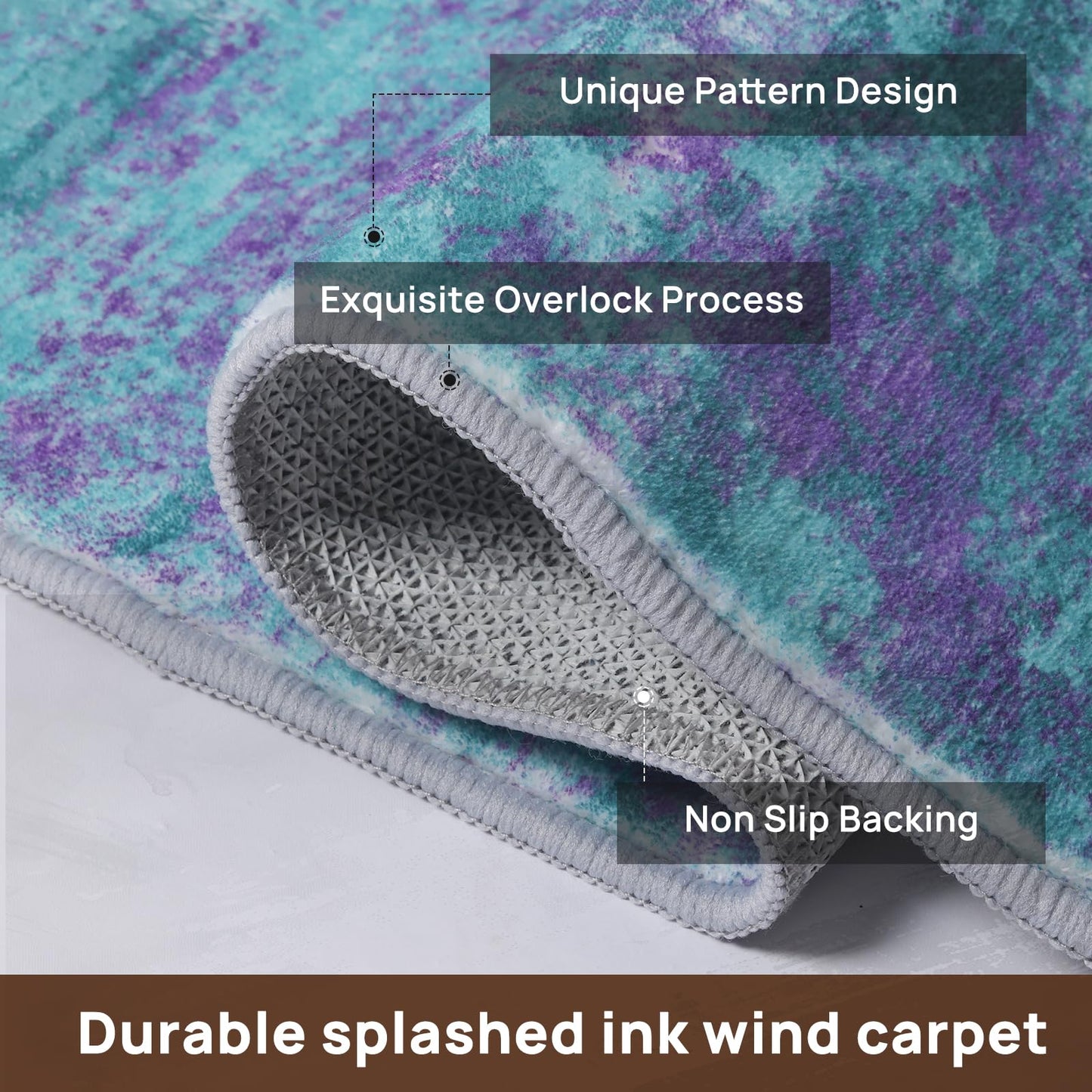 FLYRUGGO Abstract 5x7 Area Rug, Modern Teal Purple Throw Rugs for Living Room, Washable Soft Large Non-Slip Accent Carpet Floor Mat for Dining Room Office Bedroom - Teal+Purple