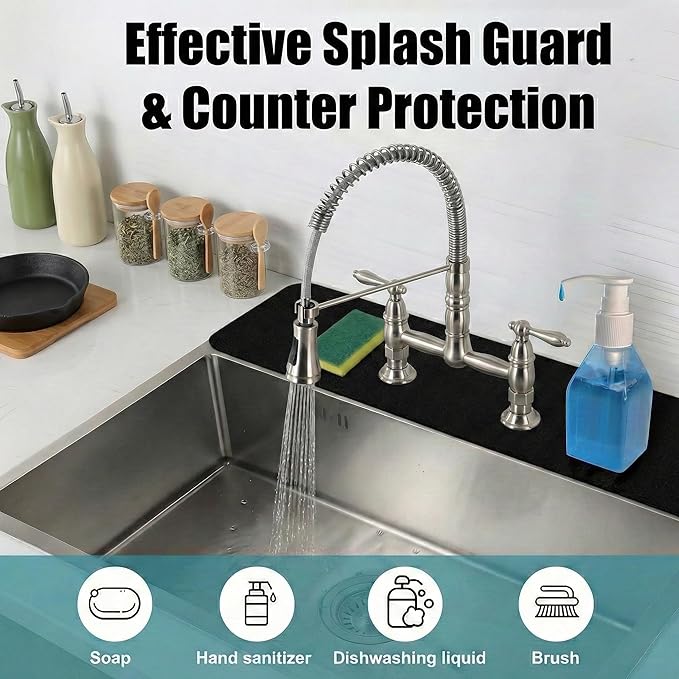 Faucet Mat for Kitchen Sink 2 Holes: 23.5’’Lx4.5’’W Splash Guard Fits 8 Inch