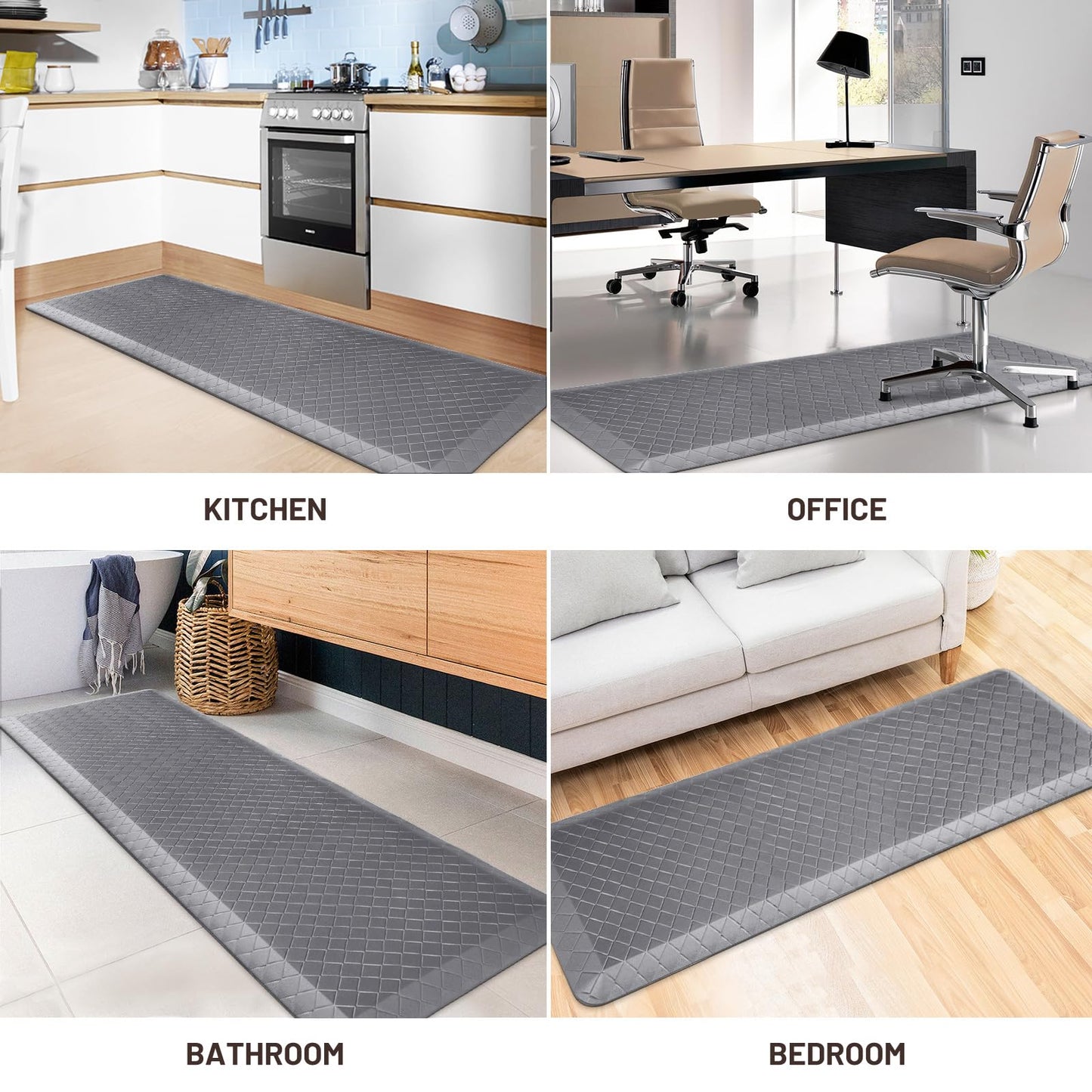HappyTrends Anti-Fatigue Floor Mat - 4/5 Inch Thick, Waterproof Non-Slip, Heavy Duty Ergonomic Comfort Rug for Kitchen, Office, Sink, Laundry (22"x72", Gray)
