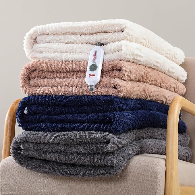 Heated Blanket Full Size - 72"x84" Cozy Soft Jacquard Heating Blanket with 4 Heat Levels & 10 Hours Auto-Off, Jacquard Fleece, Overheating Protection, Warm Gifts, Brown