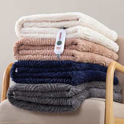 Heated Blanket Full Size - 72"x84" Cozy Soft Jacquard Heating Blanket with 4 Heat Levels & 10 Hours Auto-Off, Jacquard Fleece, Overheating Protection, Warm Gifts, Brown