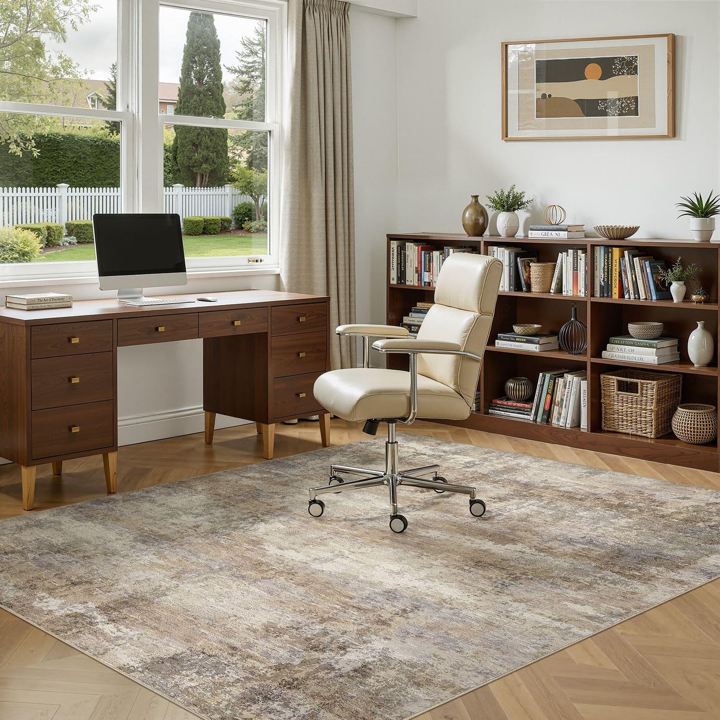 ELLIUNE Area Rugs 5x7 Washable Rug - Brown Rugs for Bedroom Indoor Floor on Slip Soft Living Room, Modern Low Pile Stain Resistant Carpet for Laundry Dining Room Office Home Decor - Dark Brown