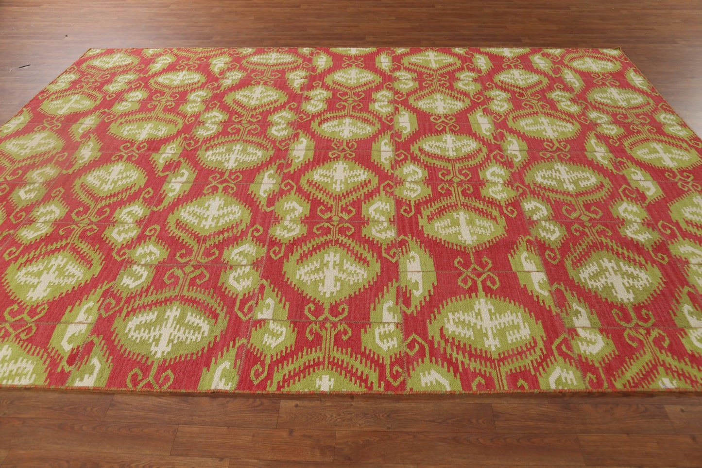 Rug Source Southwestern Style Collection 8x11 Kilim Area Rug, Flatweave/Hand-Woven Pink Geometric/All-Over Rug, Oriental Wool Carpet for Bedroom, Living Room, and Dining Room