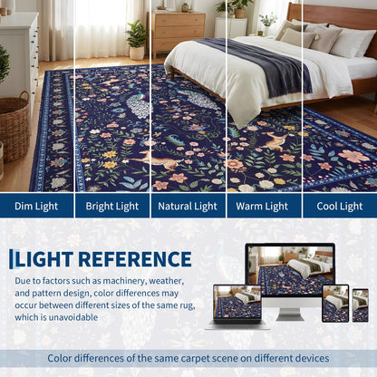 Garvee Living Room Rug 8x10 Washable Rug Floral Rugs for Bedroom Non Slip Low Pile Indoor Carpet Soft Non-Shedding Foldable Thin Mat for Bedroom Dining Room Farmhouse Kids Playroom Office Dorm Blue